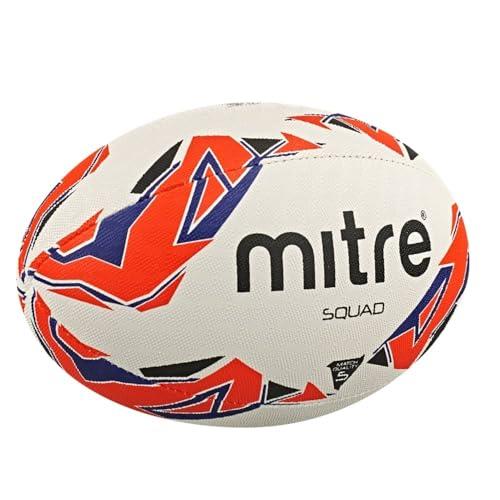 Mitre Squad Rugby Match Ball, Size 5, White/Red/Blue