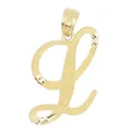 Ice on Fire Jewelry 10k Solid Real Gold Cursive Initial Pendant, English Alpahbet A-Z Letter Charm with Diamond Cut (L), Large, Metal