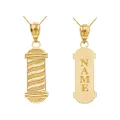 Certified 14k Yellow Gold Personalized Name Barber Shop Pole Engravable Pendant Necklace