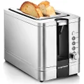Chefman 2 Slice Toaster, 7 Shade Settings, Stainless Steel, 2 Slice with Extra-Wide Slots, Thick Bread and Bagel Toaster, Reheat, Defrost, Cancel, Lift Lever, Removable Crumb Tray