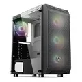 Fantech PC Gaming Computer Desktop Case Tempered Glass Side Panel ATX Tower with 4 x 120mm Fixed RGB Rainbow Fan Pre-Installed, Dust Filter (CG80) (Black)
