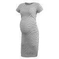 Smallshow Women's Short Sleeve Maternity Dress Ruched Pregnancy Clothes, Light Grey Stripe, Medium
