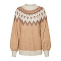 Vero Moda Women's Vmsimonenew Ls O-n Nordic Blou. Ga Boo Sweater, Tan/Pattern: White Birch + Aztec, M
