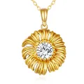 Daisy Necklace and Earrings Jewelry Set 14k Yellow Gold Diamond Daisy Flower Pendant Necklace Jewelry Gifts for Women Girls Wife Girlfriend Mother, Gold, Moissanite