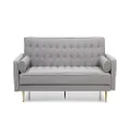 HEQS Sofia Sofa Bed, Grey with Contrast White Piping, MDF Frame, Polyester Fabric, Three-Seater, Living Room Furniture