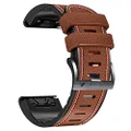 Abanen Quick Fit 26mm Watch Bands for Garmin Fenix 7X Solar/Fenix 6X Pro/Fenix 5X, Fiber Leather with Silicone Lining Stitches Soft Sweat-proof Wrist Strap for Enduro/Enduro 2,Tactix Delta (Brown)