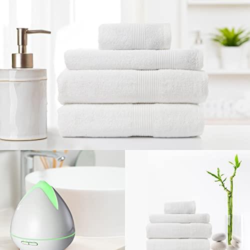 Royal Comfort Home Set 1 x White Diffuser with 3 Oils and 1 x 4 Piece White Towel Set (2 x Bath Towels 1 x Hand Towel, 1 x Wash Towel)