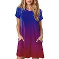 Alaster Women’s Casual Summer T Shirt Dress Loose Short Sleeve Tunic Dress with Pocket for Women, F-gradient Purple, Small