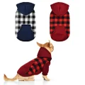 LyssKMK Red Navy Blue Plaid Dog Hoodie Winter Sweatshirt for Dogs Pet Clothes with Cute Pocket Warm Puppy Sweater Sweatshirt for Small Dogs 2Pcs S