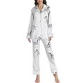 Arssm Womens Silk Satin Pajamas Sets Zebra Print Loungewear Fancy Cute Two-piece Sleepwear Button-Down Pj Set, White, Large
