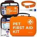 ARCA PET Cat & Dog First Aid Kit Home Office Travel Car Emergency Kit Pet Travel Kit – 100 Pieces with Emergency Collar and Pet Thermometer & Bonus Mini Pouch [Hard Case for Protection]
