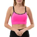 bebe Sport Women's Seamless Strappy Racer Back Style Sport Bra with Mini Logo Taping, Hot Pink, Medium