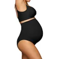 SHAPERX Maternity Sculpting Brief/Mid Thigh Shorts for Women Over the Belly Pregnancy Shapewear, Black Brief, Small