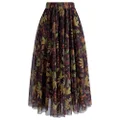 CHICWISH Women's Fall Tulle Midi Skirt Print Double-Layered Skirt High Elastic Waist Tutu Mesh Skirts, Yellow, Small