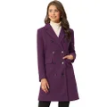Allegra K Women's Long Jacket Notched Lapel Double Breasted Trench Coat Dark Purple L