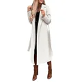 Long Wool Trench Coat for Women 2023 Oversized Trendy Belt Coat Solid Color Fall Winter Lapel Peacoat Windbreaker (Color : Offwhite, Size : Large)