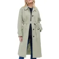 Tankaneo Womens Trench Coats Single Breasted Long Windproof Overcoat with Pockets and Belt, Grey, Medium