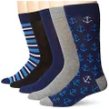 Amazon Essentials Men's Patterned Dress Socks, 5 Pairs, Anchor/Stripe, 13-15