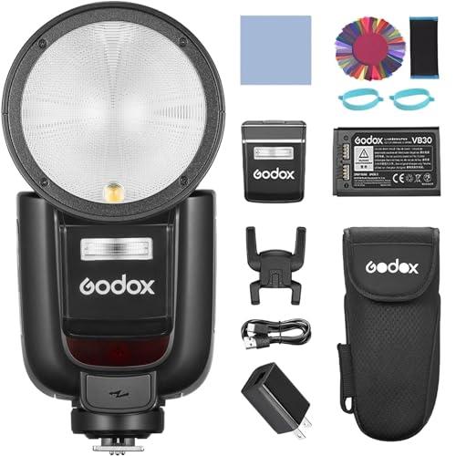 GODOX V1PRO S 2.4G Wireless Speedlite Camera Flash 32 Channels with M/TTL Flash Mode 1/8000s HSS with Power Supply Connection and Removable Sub Flash + 24 Pieces Flash Gels for Sony Cameras