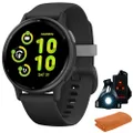 Garmin 010-02862-10 Vivoactive 5 Fitness Smartwatch, Black Bundle with Workout Cooling Sport Towel and Deco Essentials Wearable Commuter Front and Rear Safety Light