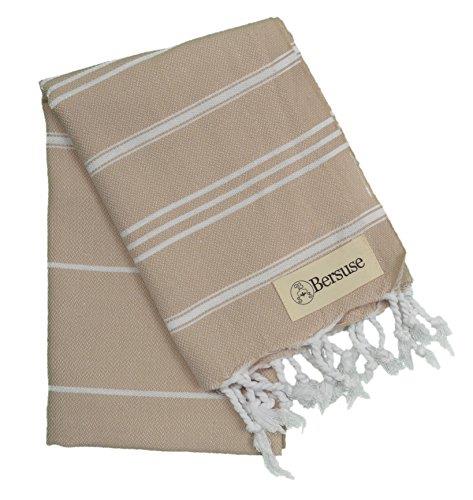 Bersuse 100% Cotton - Anatolia Hand Turkish Towel - Head Hair Face Baby Care Kitchen - 22X35 Inches, Beige