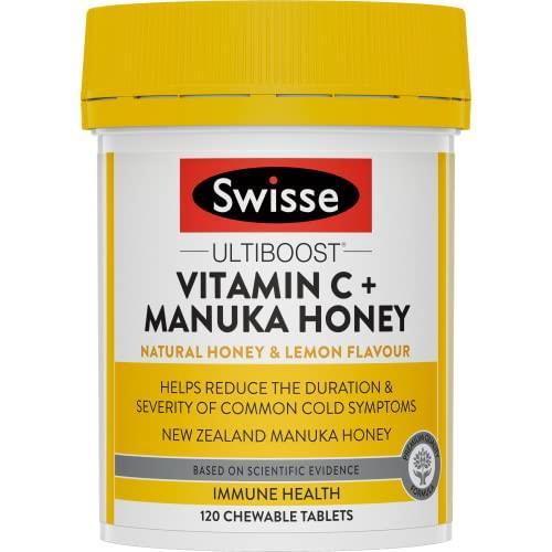 Swisse Ultiboost Vitamin C + Manuka Honey Helps Reduce Duration of Common Cold Symtoms 120 Tablets
