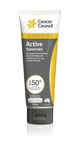 Cancer Council Active SPF50+ Daily Sunscreen Lotion 110ml - Dry-Touch, Matte Finish, Lightweight, Non-Greasy, Water-Resistant for Sports, Golf, Tennis