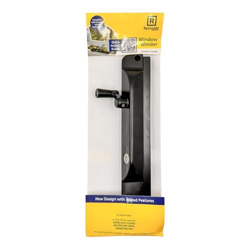Remsafe Window Winder with Stainless Steel Chain Black, Lockable Key, Awning Window Restrictor, Child Safety Lock, Adjustable Opening for Flexible Use, Security & Ventilation for Home School Office