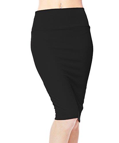 Urban CoCo Women's High Waist Stretch Bodycon Pencil Skirt Knee Length Midi Straight Skirt, Black, Medium
