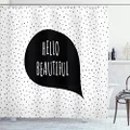 Ambesonne Hello Shower Curtain, Romantic and Message in a Pastel Colored Speech Balloon Hand Drawn Dots, Cloth Fabric Bathroom Decor Set with Hooks, 70" Long, Black White