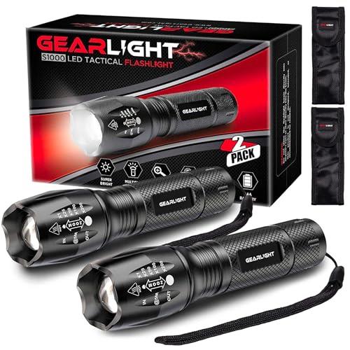 GearLight LED Tactical Flashlight S1000 [2 PACK] - High Lumen, Zoomable, 5 Modes, Water Resistant, Handheld Light - Best Camping, Outdoor, Emergency, Everyday Flashlights