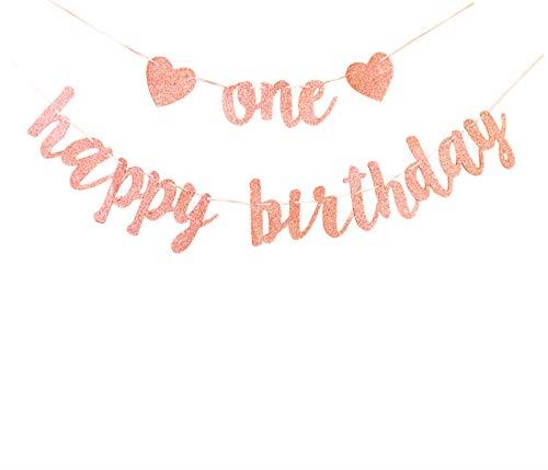 bng-bng Baby Girls 1st Birthday Banner Decoration First Birthday Bunting Garland Party Supplies photo backdrop Rose Gold 2pcs