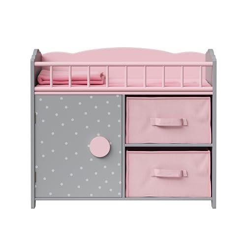 Teamson Kids - Polka Dots Princess Baby Doll Wooden Crib Bed with Storage Bin - Gift Toys for Girls - Pink & Gray Polka Dots