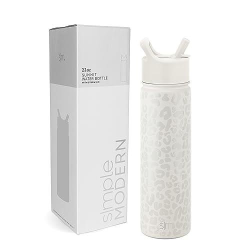 Simple Modern Water Bottle with Straw | Insulated Stainless Steel Thermos for Sports Gym | Summit Collection | 22oz | Cream Leopard