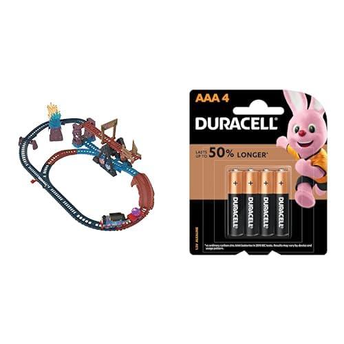Thomas & Friends Fisher-Price Thomas and Friends Toy Train Set with Motorized Thomas Train and Tipping Bridge with Duracell Coppertop AAA Battery (Pack of 4)