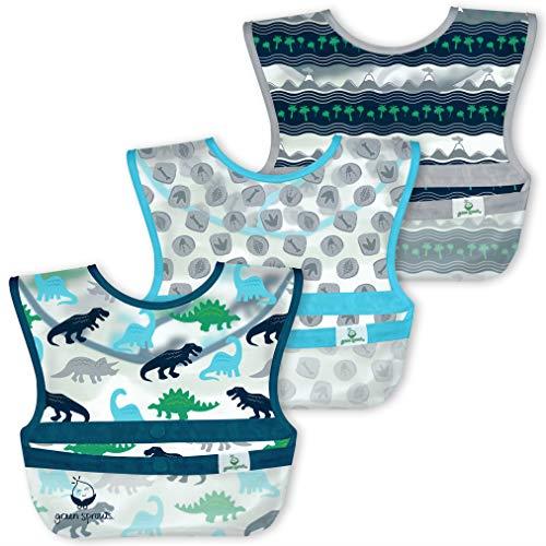 green sprouts Snap & Go Wipe-off Bibs (3pk)-Blue Dinosaurs, Blue,