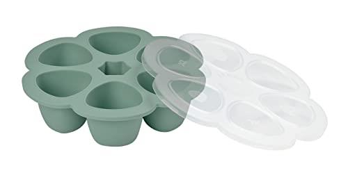 BEABA Multi-Portion Premium Grade Silicone, Extreme Thermal Resistance, Oven and Microwave, 6 Independent Cells, Airtight Lid, Made in Italy, 6 x 90 ml, Sage Green