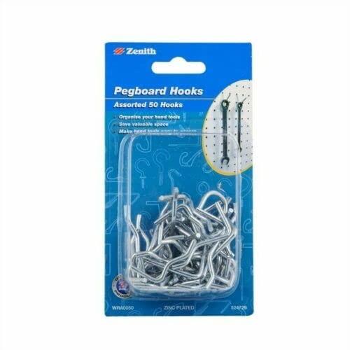 ZENITH Zinc Plated S and J Shapes Pegboard Hooks (Pack of 50) Silver