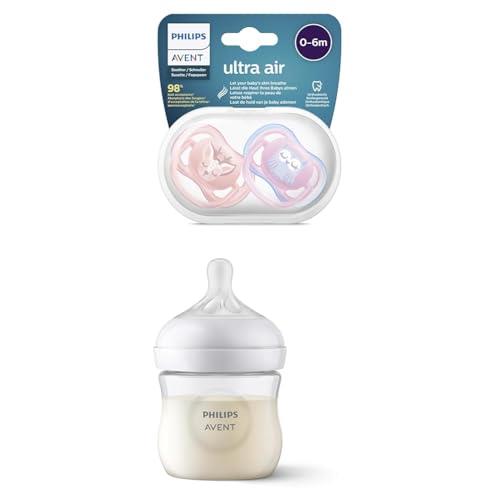Philips Avent Natural Response Baby Bottle, 125ml, 1-Pack+Ultra Air Dummy 0-6 Months, Double Pack