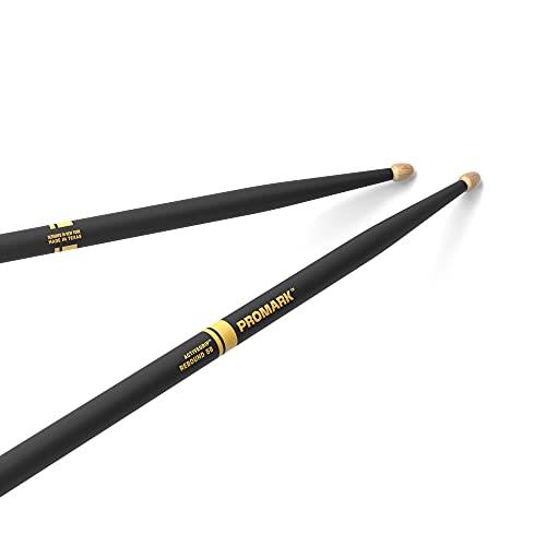 Promark ActiveGrip Drum Sticks - Rebound 5B Drumsticks - For Secure, Comfortable Grip - Gets Tackier As Your Hands Sweat - Hickory Wood - Acorn Tip, Black, One Pair
