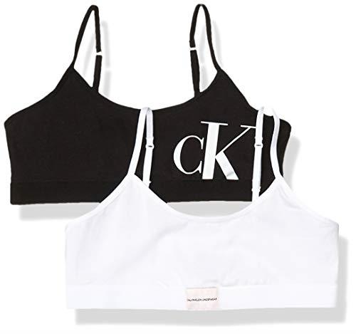 Calvin Klein Girls' Cotton Training Bra Bralette with Adjustable Straps, 2 Pack-White/ck Black, Large
