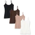 Amazon Essentials Women's Slim-Fit Camisole, Pack of 4, Black/Dark Taupe/Espresso/White, Large