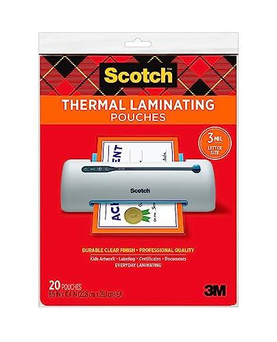 Scotch Thermal Laminating Pouches, 8.9 x 11.4-Inches, 3 mil Thick, 20-Pack (TP3854-20),Clear