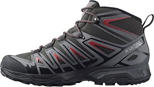 Salomon Men's X Ultra Pioneer Mid GTX Waterpoof Trail Running and Hiking Shoe, Peat/Quiet Shade/Biking Red, 7