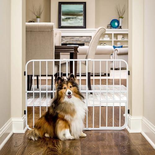 Carlson Pet Products Tuffy Metal Expandable Pet Gate, Includes Small Pet Door, 24 x 26-38 Inch, Beige, White