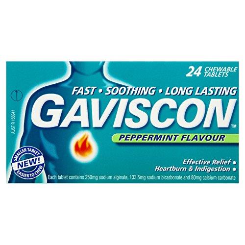 Gaviscon Chewable Peppermint Heartburn & Indigestion Relief Tablets (Count of 24)