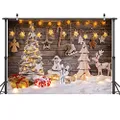 LYWYGG 7x5FT Christmas Photography Backdrop for Children Christmas Tree Backdrops and Gifts Photo Background with Wood and Snown CP-100
