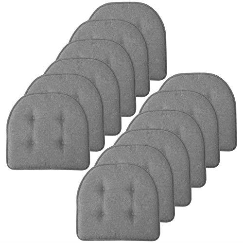 Sweet Home Collection Chair Cushion Memory Foam Pads Tufted Slip Non Skid Rubber Back U-Shaped 17" x 16" Seat Cover, 12 Count (Pack of 1), Grey