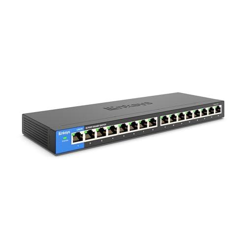Linksys LGS116 16-Port Gigabit Unmanaged Network Switch - Home/Office Ethernet Switch Hub with Metal Housing - Wall Mount or Desktop Ethernet Splitter, Easy Plug & Play Connection