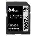 Lexar Professional 1667x SD Card 64GB, SDXC UHS-II Memory Card, Up to 250MB/s Read, for Professional Photographer, Videographer, Enthusiast (LSD64GCB1667)